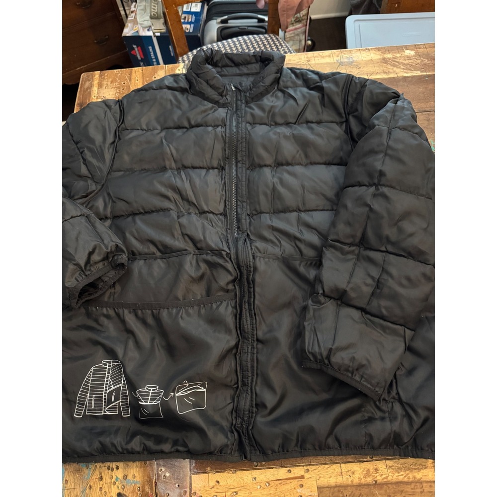 Swiss Tech Mens Packable Puffer Jacket Black Quilted Full Zip XL 46-48